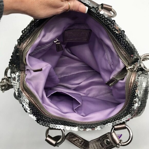 Coach Stone Gray Blue Poppy Sequin Spotlight Convertible Tote Bag 13821 - Picture 10 of 11